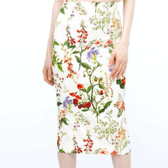 Zara Dresses & Skirts - Zara | Floral Print Fitted Straight Midi Skirt